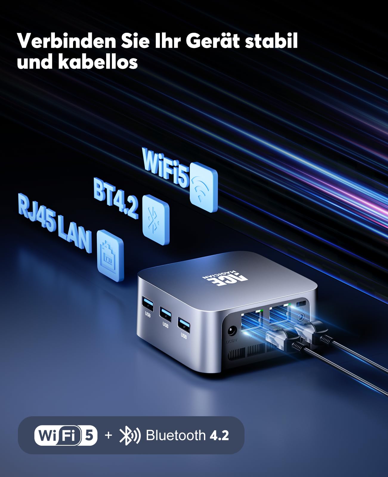 ACEMAGICIAN T8Plus Mini PC,12th Gen Ιntel Alder Lake N100 Mini PC (bis zu 3,40 GHz),12GB LPDDR5 256GB M.2 SSD Pocket Mini PC mit W11 Pro l Dual RJ45 | 4K HDMI*3 | WiFi 5 für Zuhause/Büro/Schule