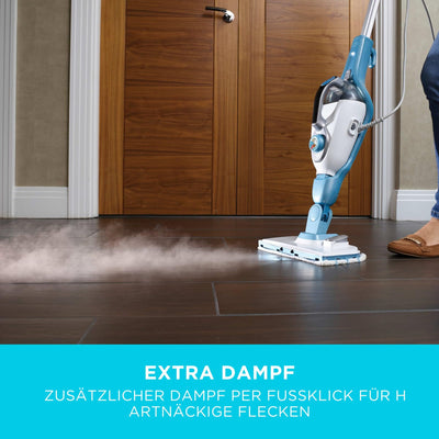 BLACK+DECKER 13-in-1 Dampfbesen Steam-Mop (mit SteaMitt Dampfhandschuh zur Oberflächenreinigung, AutoSelect-Technologie, 180° drehbarer Reinigungsfuß, inkl. 13-tlg. Zubehör) FSMH1321JSM-QS