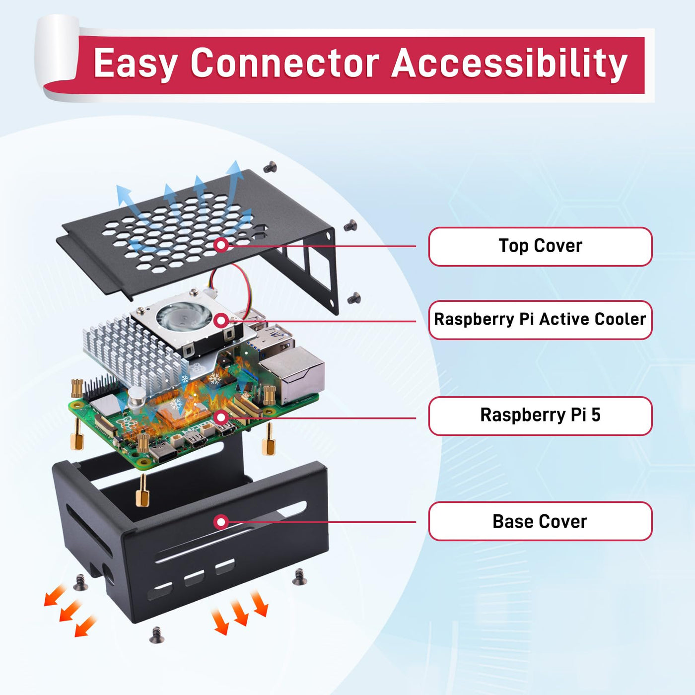 GeeekPi Raspberry Pi 5 Gehäuse mit Official Active Cooler, Support PCIe M.2 NVMe SSD Shield Top X1001 / X1000 / N04 / N05