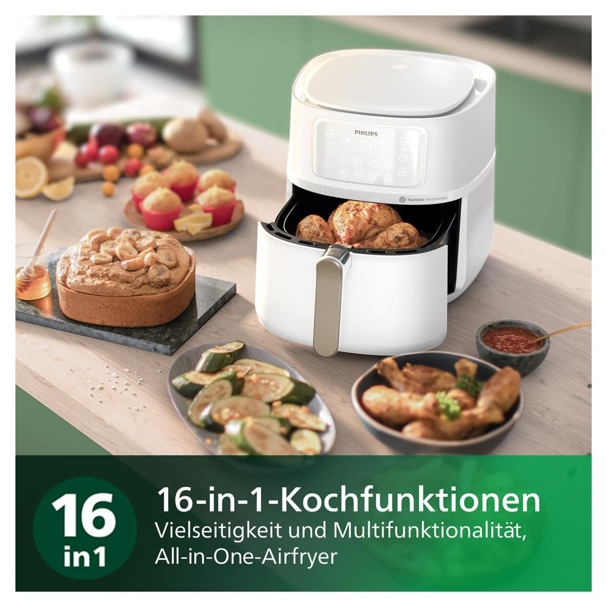 Philips Airfryer 5000-Serie XXL, 7,2L (1,4Kg) - 6 Portionen, 16-in-1 Airfryer, Wifi verbunden, 90% weniger Fett mit Rapid Air Technologie, HomeID App. Weiß (HD9285/00)