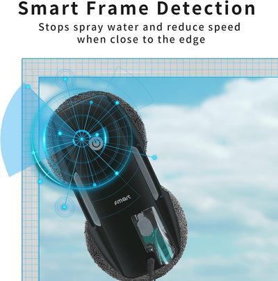 Fmart Fensterreinigungsroboter Automatischer Fensterreinigungsroboter mit Ultraschallspray und Steuerung über Fernbedienung für Innen- Außen- Hochhaus- Fenster- Decken (T9 Schwarz)