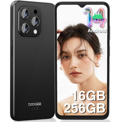 DOOGEE N55 Pro(16GB+256GB) Android 14 Smartphone Ohne Vertrag 6.56" HD+ 90Hz Handy günstig,5180mAh 13MP+8MP Kamera Octa Core Dual SIM 4G Simlockfreie Handys Gesichtserkennung/OTG/GPS/Widevine L1 2024