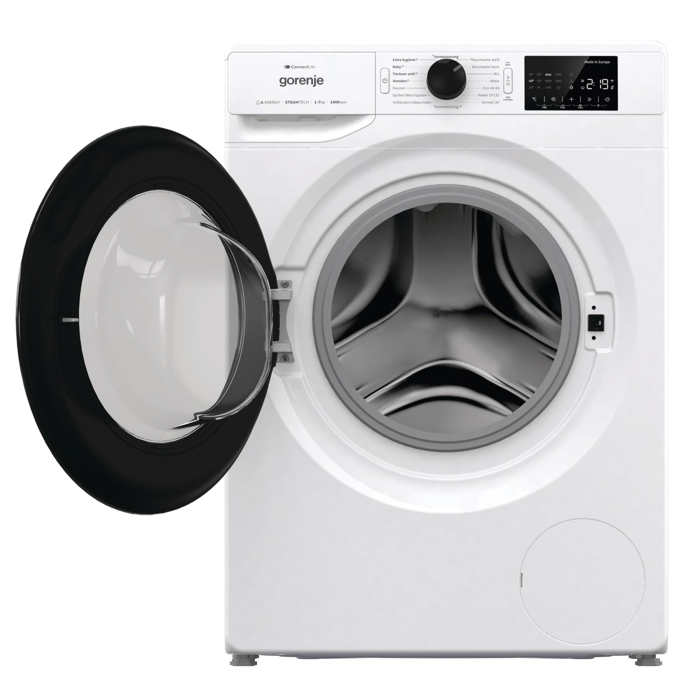 Gorenje WPNEI74A1TS Waschmachine mit Dampffunktion/ConnectLife / 7Kg / 1400 U/min / 15 Programme/Totaler AquaStop/WaveActive Trommel/ExtraHygiene/PowerWash/Schnell Waschgang/EEK: A-10%