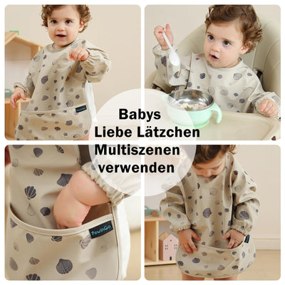 PewinGo Lätzchen zum Abstillen mit Langen Ärmeln & BLW, Weiches und Hautfreundliches Material, Lätzchen zum Stillen, Wasserdicht und Leicht zu Reinigen & Maschinenwaschbar, für Baby(Beige)