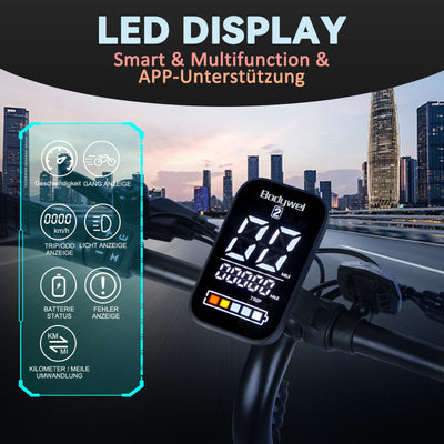 Bodywel T16 Mini E Bike 16 Zoll Elektrofahrrad 250W 36V/10.4AH Akku mit APP Funk Max 55km 4.5 Zoll LED Display Vollfederung für Herren Damen (Blau)