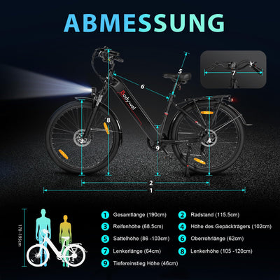 Bodywel 27,5 Zoll A275 E-Bike Elektrofahhrad Damen Herren I 7 Gang-Schaltung I APP Funktion I 250W Motor + Batterie abnehmbar 36V 15Ah