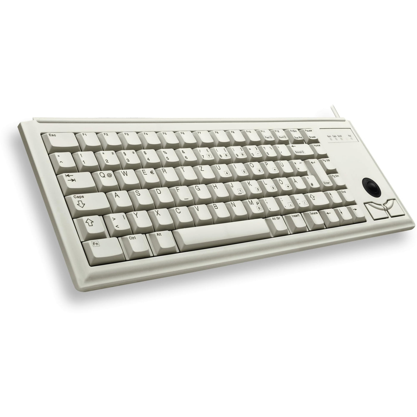 CHERRY G84-4400, Kompakte Tastatur mit Trackball, EU-Layout (QWERTY), Kabelgebunden (PS/2-Anschluss), 2 Maustasten, Mechanische CHERRY ML Switches, Grau