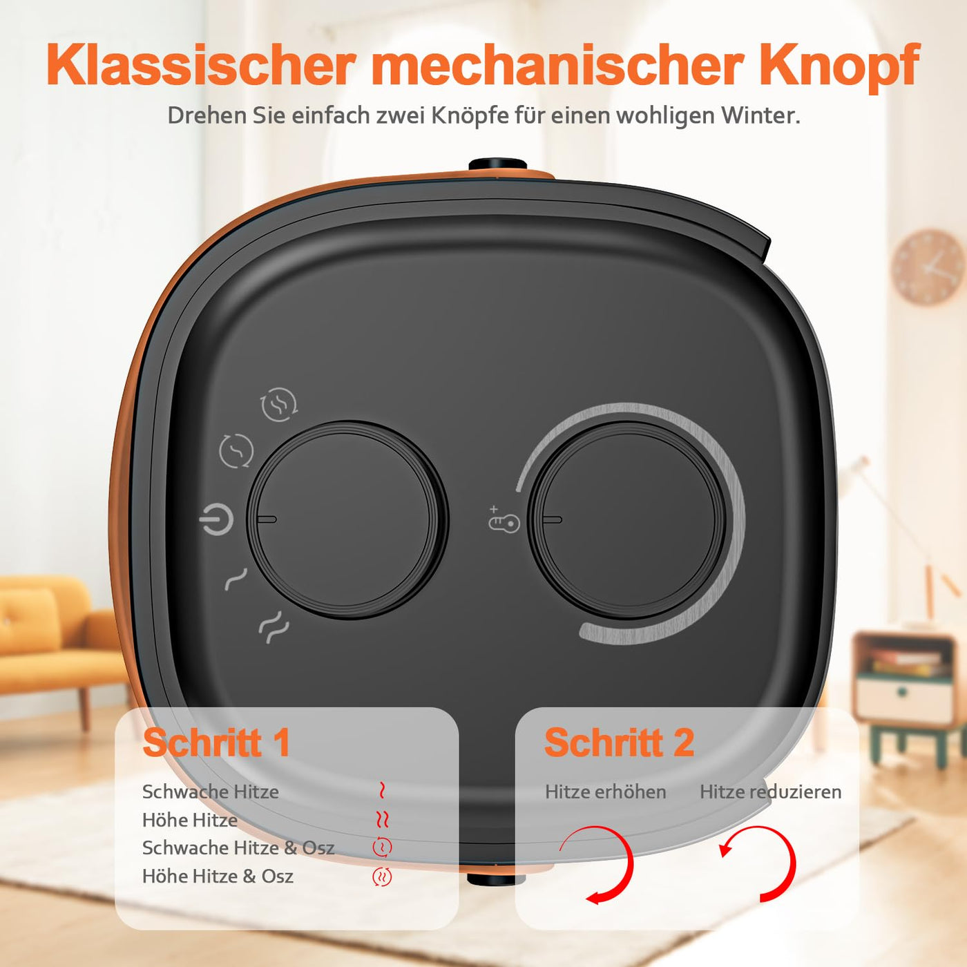 Grelife Heizlüfter, 1500W Leiser Energiesparend Heizung Elektrisch mit Thermostat, 70° Oszillationsfunktion, 3x Heizstufen, Raumheizgerät für Bad, Büro, Wohnzimmer, Schlafzimmer, Schwarz