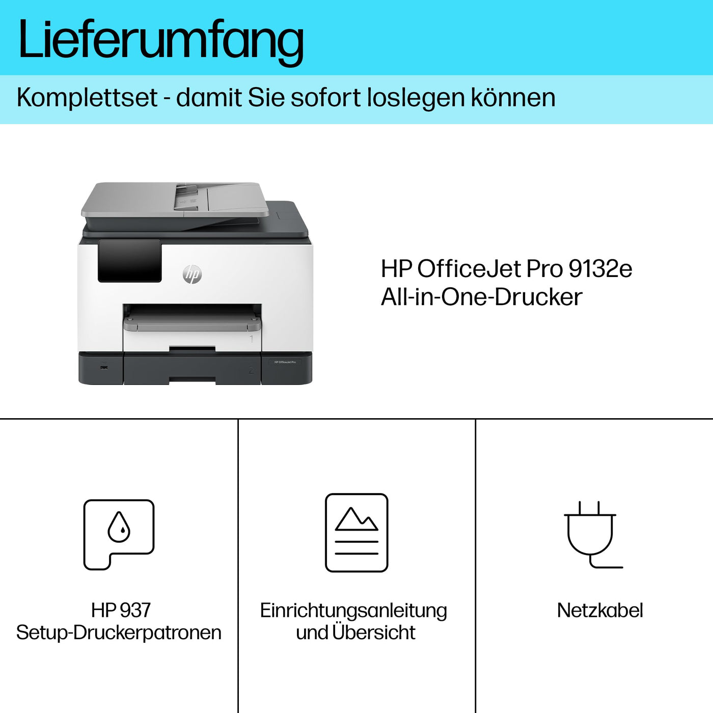 Imprimante multifonction HP OfficeJet Pro 9132e, 30€ de cashback, 3 mois d'impression gratuite avec HP Instant Ink inclus, HP+, imprimante, scanner, copieur, fax, WLAN, LAN, duplex, Airprint, gris-blanc