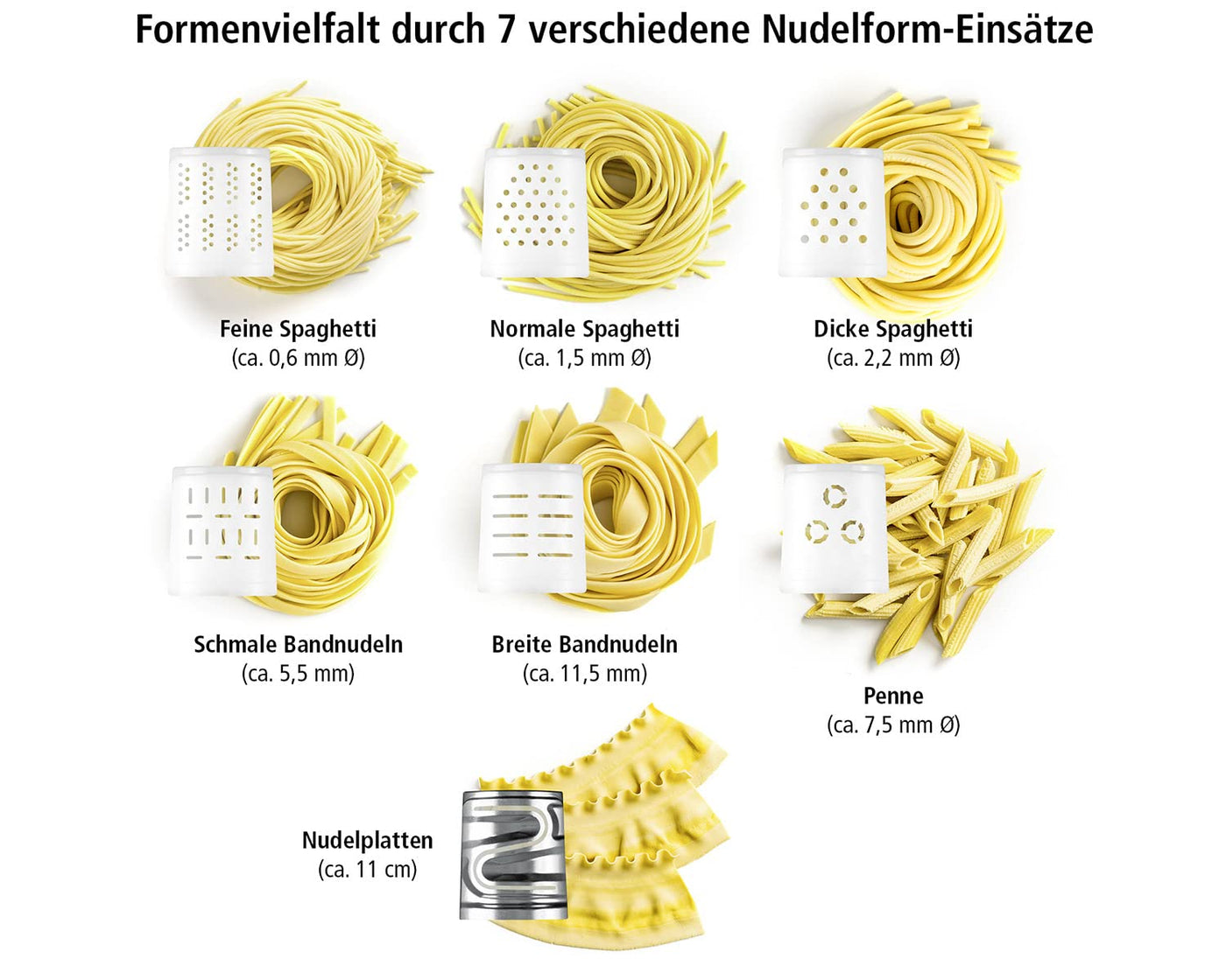 ROMMELSBACHER Elektrische Nudelmaschine PM 220 – bis zu 800 g frische Pasta, integrierte Waage, gesteuerte Wasserzufuhr, 6 vollautomatische Programme, Edelstahl Pressschnecke, 7 Nudelformen, Lüfter