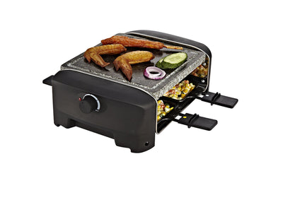 Princess Raclette Grill für bis zu 4 Personen - mit Steingrill und regelbarer Heizstufen, 600 Watt, Schwarz, 162810