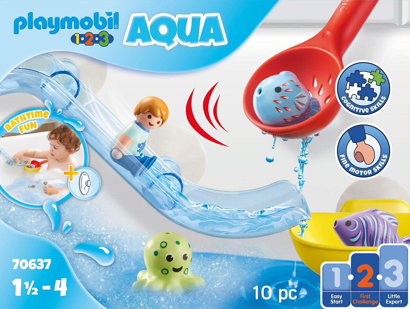 PLAYMOBIL 1.2.3 Aqua 70637 Fangspaß mit Meerestierchen, Badewannenspielzeug für Kleinkinder, Mit schwimmfähigen Fischen, Erstes Spielzeug für Kinder ab 1,5 bis 4 Jahre