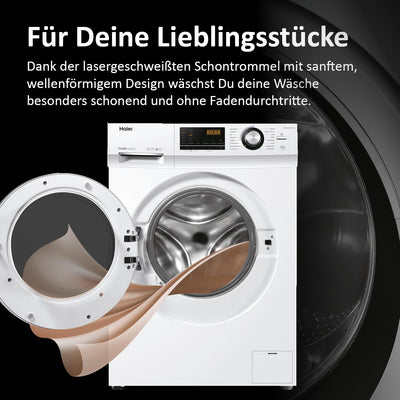 Haier SERIE 636 HW80-BP14636N I Frontlader Waschmaschine 8kg I Washing Machine mit A-Effizienz, 1.400 U/Min. & sparsamem Inverter-Motor I Inkl. Vollwasserschutz, Dampffunktion & Mengenautomatik