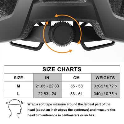 Fahrradhelm für Erwachsene mit wiederaufladbaren USB-LED-Front- und Rücklichtern, Mountainbike- und Rennradhelm für Männer und Frauen mit Verstellbarer Hutkrempe (Black, L)