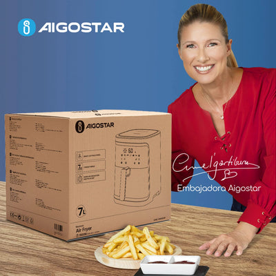 Aigostar Cube - Heißluftfritteuse 7L XXL, Airfryer 1900W, 7 Programmen, Warmhalten, 20 Rezepte, ohne Öl, für 6-10 Personen, Air Fryer mit Digitalem LED-Touchscreen, Schwarz