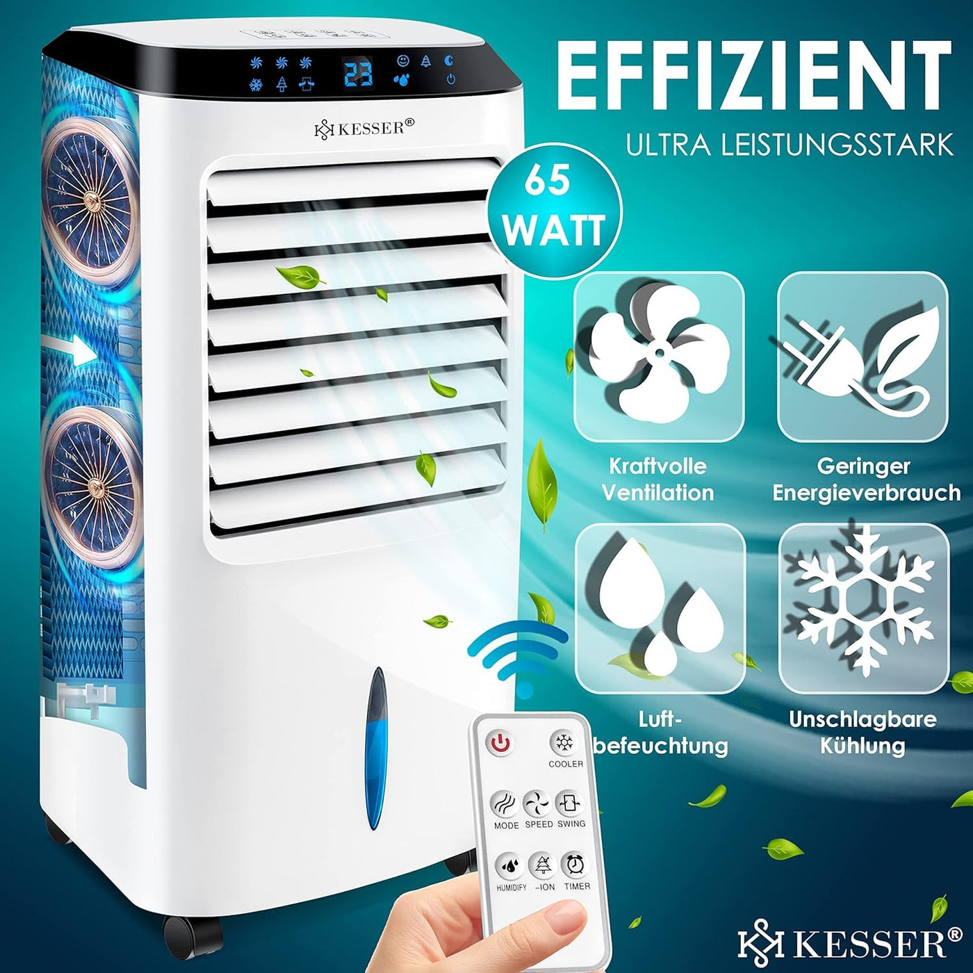 KESSER® 4in1 Mobile Klimaanlage | Fernbedienung | Klimagerät | Ventilator Klimaanlage | Timer | 3 Stufen | Ionisator Luftbefeuchter | Luftkühler |