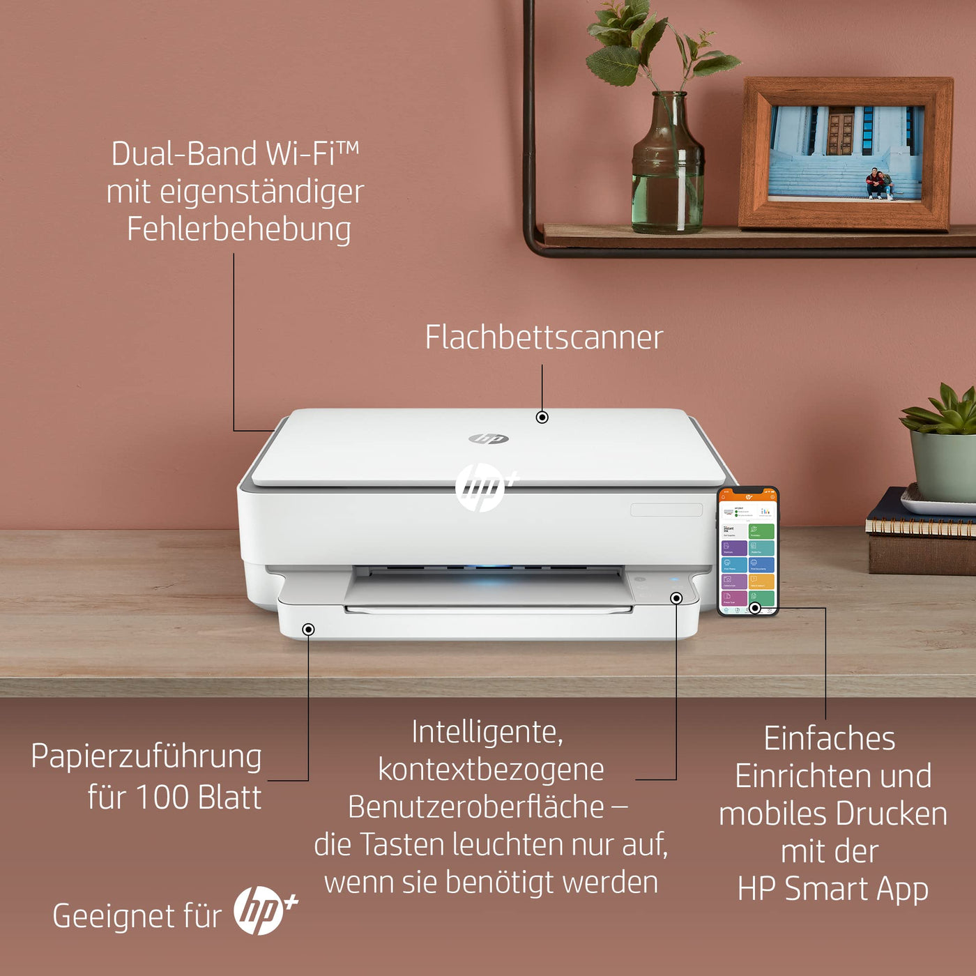 HP ENVY 6020e Multifunktionsdrucker, 20€ Cashback, 3 Monate gratis drucken mit HP Instant Ink inklusive, HP+, Drucker, Scanner, Kopierer, WLAN, Airprint