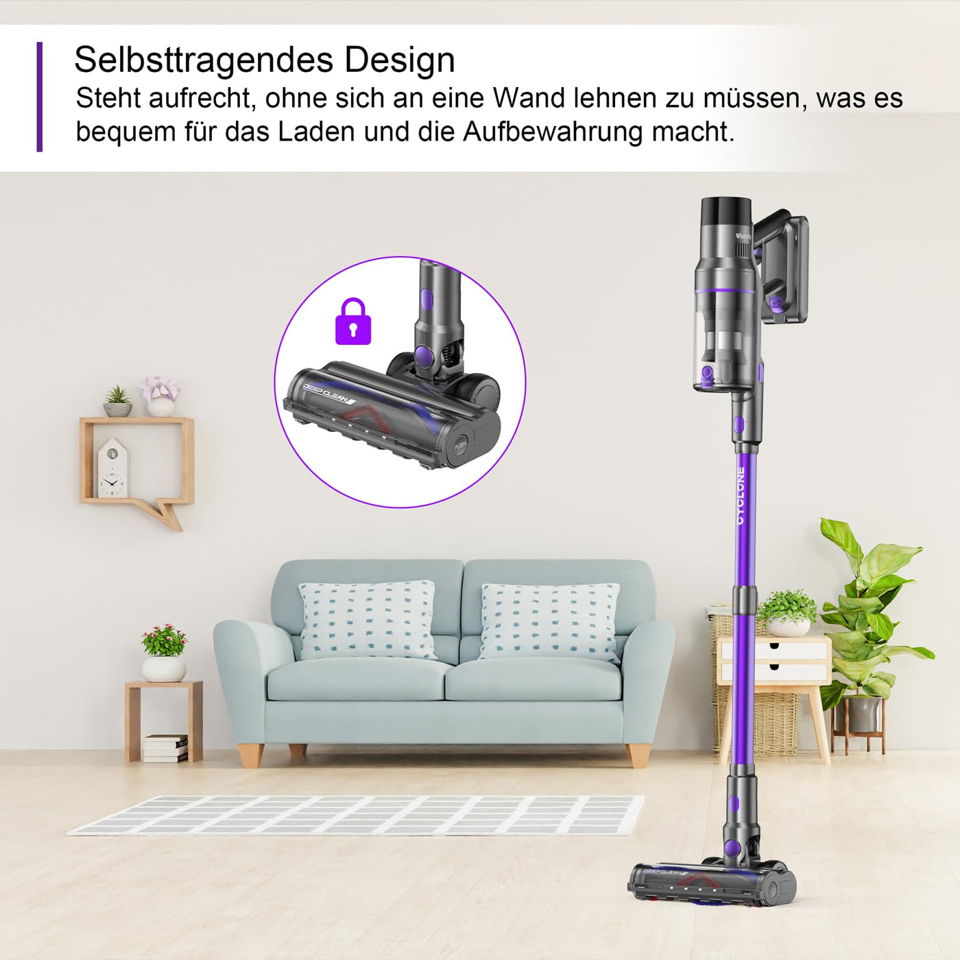 Aspirateur sans fil Vistefly V15s Max 45000Pa, 580W Aspirateur sans fil avec écran tactile 8 en 1 Détection automatique de la poussière 70 minutes d'autonomie pour poils d'animaux Sols durs Tapis