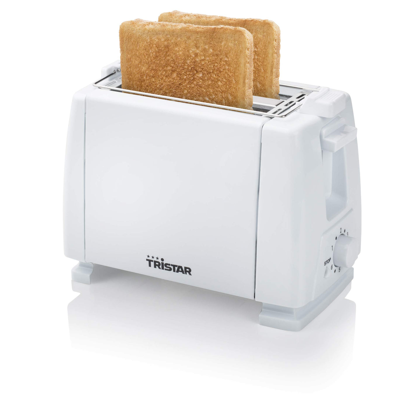 Tristar BR-1009 Toaster, 650 Watt, für 2 Toast-Scheiben 2 kurze Schlitze, 6 Bräunungsstufen und Aufwärmfunktion für Brötchen – Weiß