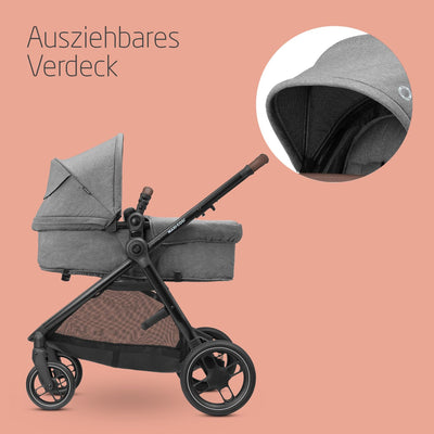 Maxi-Cosi Zelia S Trio Kinderwagen 3 in 1 Komplettset, 0-4 Jahre, bis 22 kg, Zusammenklappbar, Kompakt, Verstellbarer Baby Kinderwagen, mit CabrioFix S i-Size Babyschale, Zubehör, Wickeltasche, Grau