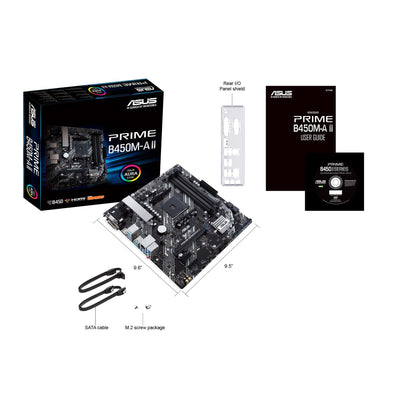 Asus Prime B450M-A II Mainboard Sockel AM4 (mATX, AMD Ryzen, DDR4-Speicher, M.2, SATA 6Gbit/s, USB 3.1 Gen 2 Typ-A. Aura Sync)