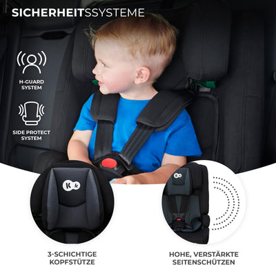 Kinderkraft SAFETY FIX 2 I-SIZE 76-150 cm Kindersitz 9-36 kg, Kinderautositze mit isofix, Einstellung der Kopfstütze, spezielle Sicherheitssysteme, 5 punkt gurte, Einsatz im set, Grau