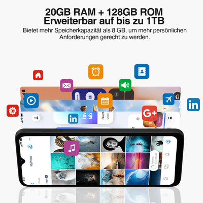 DOOGEE N55 Plus(20GB+128GB) Android 14 Smartphone Ohne Vertrag, 90Hz Handy Ohne Vertrag Octa Core 6,56" HD+, 5150mAh Handy Günstig,13MP+8MP Simlockfreie Handys 4G Dual SIM/Face ID/Widevine L1/GPS/OTG