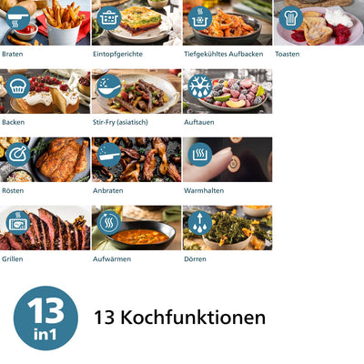 Philips Airfryer 2000-Serie 4,2L - Digitaler Touchscreen, 13 Garoptionen, 9 voreingestellte Funktionen, bis zu 90% weniger Fett mit RapidAir Technologie, 1500W Leistung, Schwarz (NA229/00)