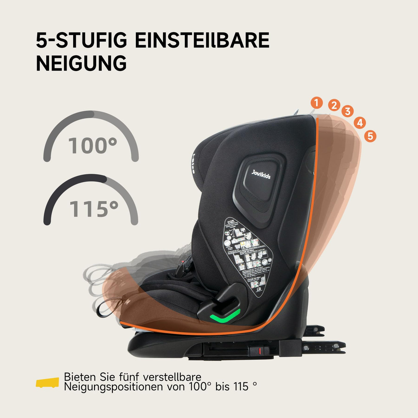 Jovikids i-Size Kindersitz, 76-150cm Kinderautositz mit ISOFIX und Ruheposition, ECE R129, für Kinder von ca.15 Monate-12 Jahre (schwarz)