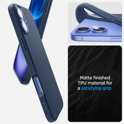 Spigen für iPhone 16 Plus Hülle [rutschfest] Liquid Air Case Handyhülle Schutzhülle Cover Dünn Slim -Navy Blue