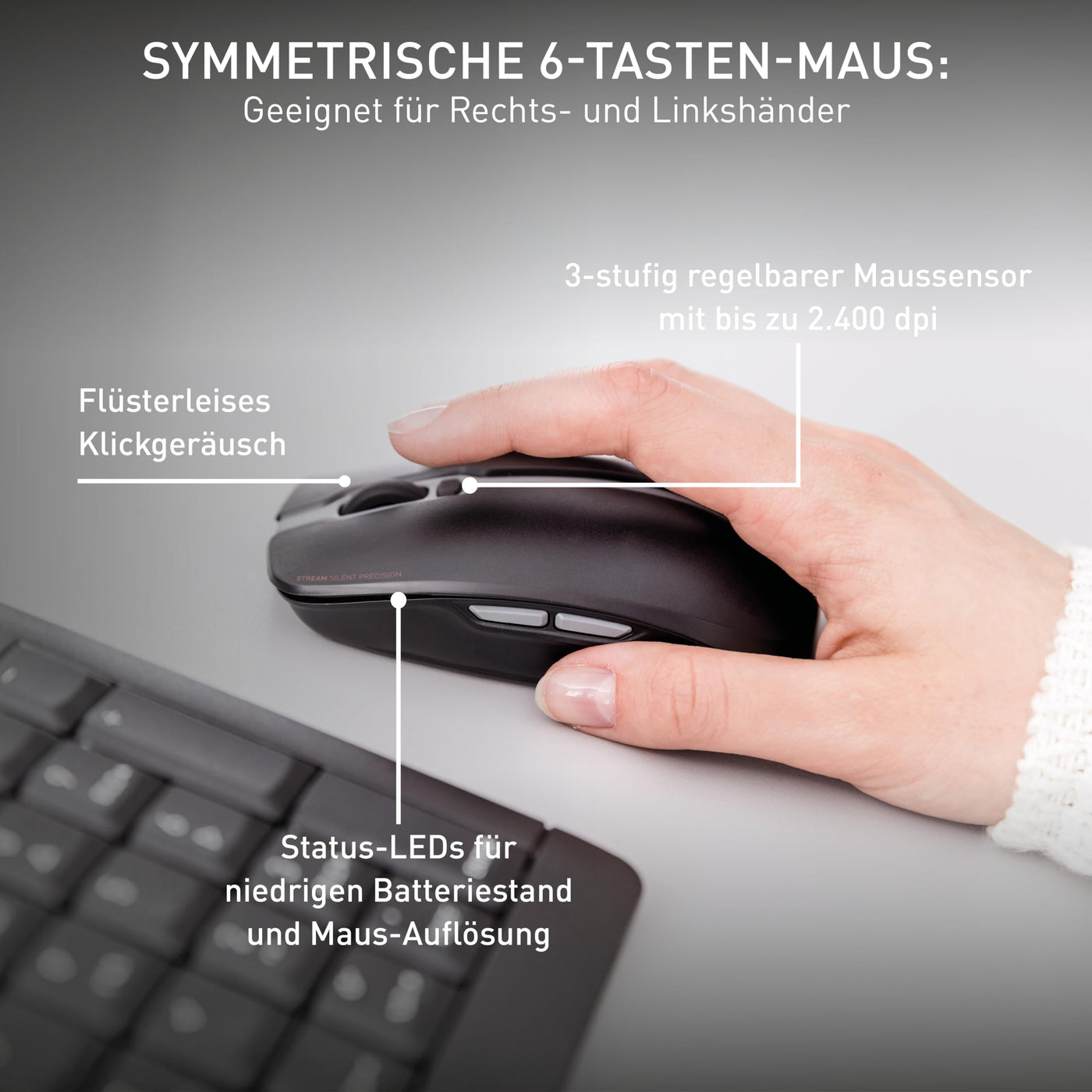 CHERRY STREAM DESKTOP, Kabelloses Tastatur- und Maus-Set, EU-Layout (QWERTY), 2,4 GHz Funk, Leiser Tastenanschlag, Flache Tasten, Batteriebetrieben, Schwarz