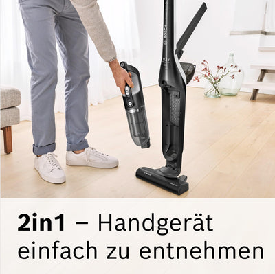 Bosch Akku-Staubsauger Flexxo 2in1 Serie 4 BBH32101, kabelloser Handstaubsauger, beutellos, hohe Saugleistung, Lange Laufzeit, Kurze Ladezeit, Fugendüse, alle Bodenarten, schwarz