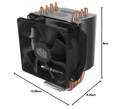 Cooler Master Hyper H412R CPU-Luftkühler - Low-Profile-Kühlsystem, Direktkontakt-Technologie, 4 Kupfer-Heatpipes, Kompakter Aluminium-Kühlkörper mit 92-mm-PWM-Lüfter - AMD und Intel kompatibel Desktop