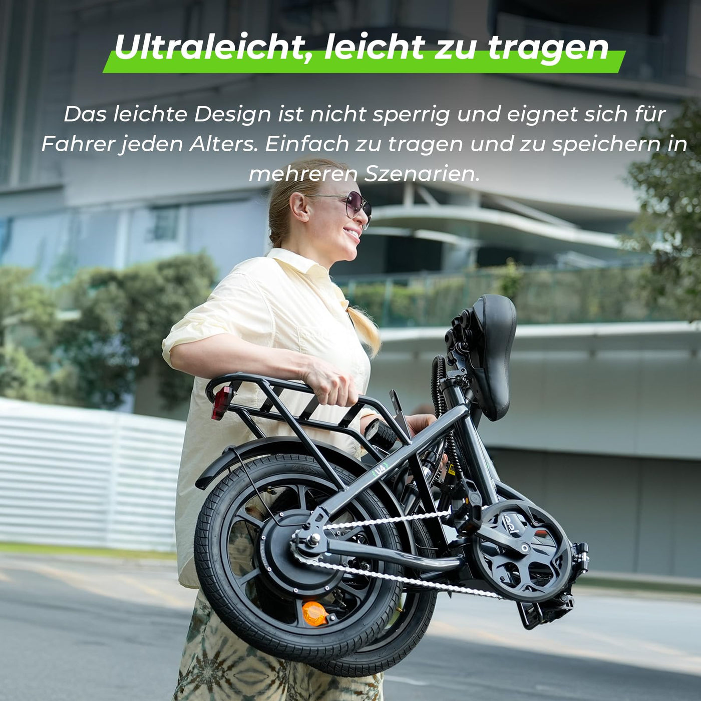 Finbike Klapprad E-Bike 16 * 2.15 Zoll Fat Tire,Tragbares Elektrofahrrad mit 10.4Ah Abnehmbarem Akku,4 Fahrmodi,PAS Reichweite MAX 88KM,Falt-Elektrofahrräder für Herren Damen Pendeln (Schwarz)