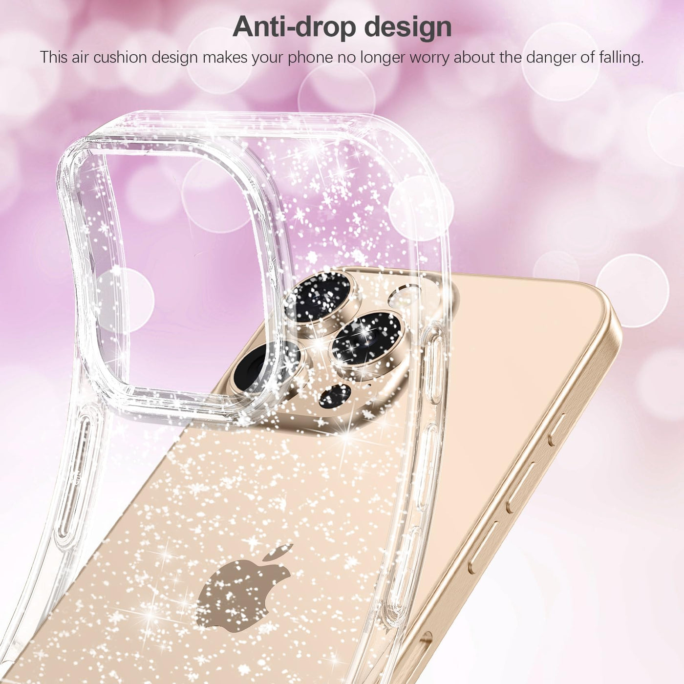 AROYI 5 in 1 Klar Glitzer Handyhülle Kompatibel mit iPhone 16 Pro Hülle Glitzer mit 2 Schutzfolie + 2 Kameraschutz, Handyhülle iPhone 16 Pro Transparent Weiche TPU Silikon Case [Anti-Yellowing]