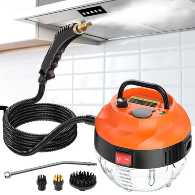 Dampfreiniger 2500W, Dampfreiniger Handgerät mit 6 Geschwindigkeiten Einstellbar und 3 Arten von Bürstenköpfen, 1000ML Großem Wassertank, Dampfreiniger für Alles Küchenmöbel Boden Badezimmer (Medium)