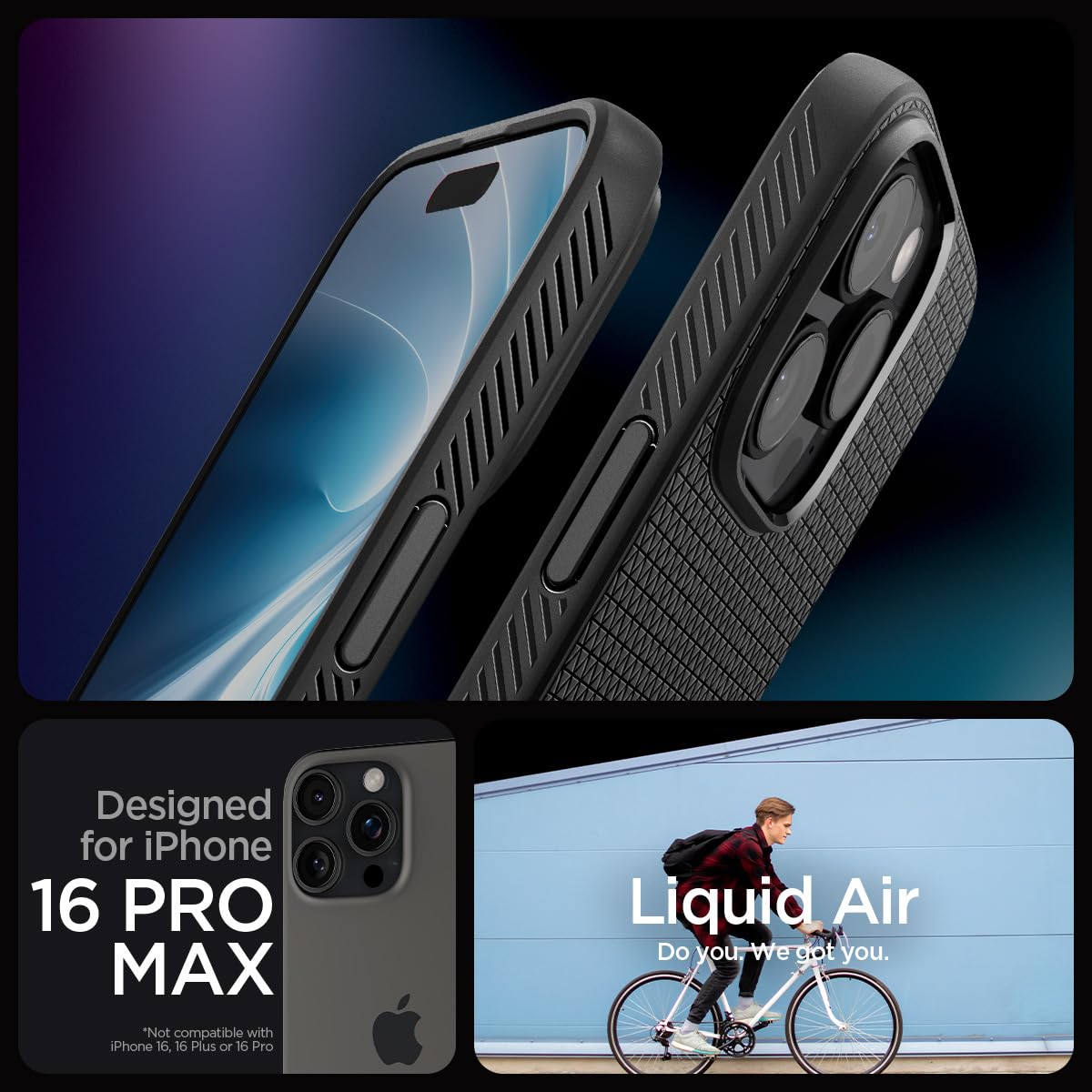 Spigen für iPhone 16 Pro Max Hülle [rutschfest] Liquid Air Case Handyhülle Schutzhülle Cover Dünn Slim -Matte Black