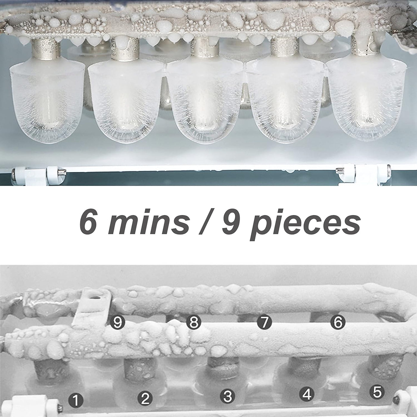 Zlinke Eiswürfelmaschine 9 Würfel in 6 Minuten, 12KG/24h,2 Eiswürfel Größen für Küche, Büro, Bar und Party, Schwarz