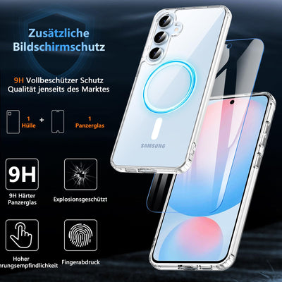 Kuaguozhe für Samsung Galaxy S24 FE Hülle für Magsafe mit Panzer Schutz Glas, Magnetisch Handyhülle für Samsung S24 FE Case Anti-Vergilbung Stoßfest Schutzhülle für Samsung Galaxy S24 FE (Transparent)