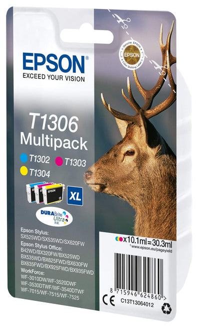 Epson 235M237 Original T1306 Tinte Hirsch (BX320FWSX620FWBX/SX525WDBX625FWDBX305FWB42WDBX925FWDBX635FWDBX535WDSX435/440WBX630FWSX235WWF701575157525301035203540)Multipack3-farbig