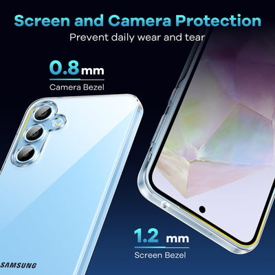 caslord Hülle für Samsung Galaxy A35 5G, 1 Handyhülle mit 2 Stück Hartglas, Weiche TPU Transparent Stoßfest Schutzhülle Durchsichtige Kratzfest Handyhülle Case Cover