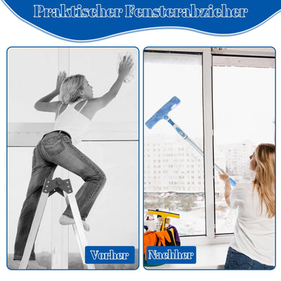 Fensterputzer Teleskop, 2-in-1 Fensterreiniger Set mit 7 Verlängerungsstangen, 105 Zoll Ausziehbarer Fensterwischer mit Biegbarem Kopf für Innen Und Außen Hohe Fenster Autoglas