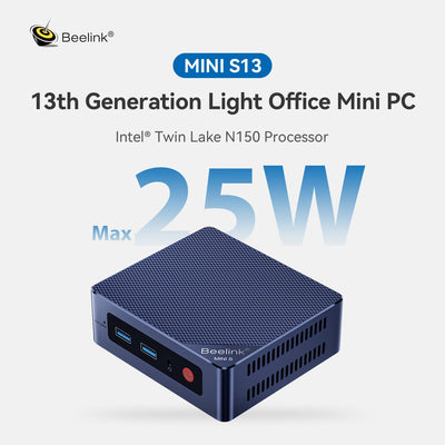 Beelink MINI-S13 Mini PC, Intel Twin Lake-N150 Processor (bis zu 3.60GHz) Mini Computer, 16GB DDR4 500GB M.2 SSD Offoce Mini Desktop PC, Dual HDMI/WiFi6/BT 5.2/RJ45/WOL