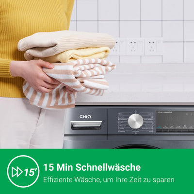 CHiQ CFL80-14586IM3XA, Frontlader-Waschmaschine, 8 kg, 1400 Umdrehungen pro Minute, Counter Depth, große Trommel, Inverter-Motor, Dampfwäsche,12 Jahre Gratis Garantie auf den Motor