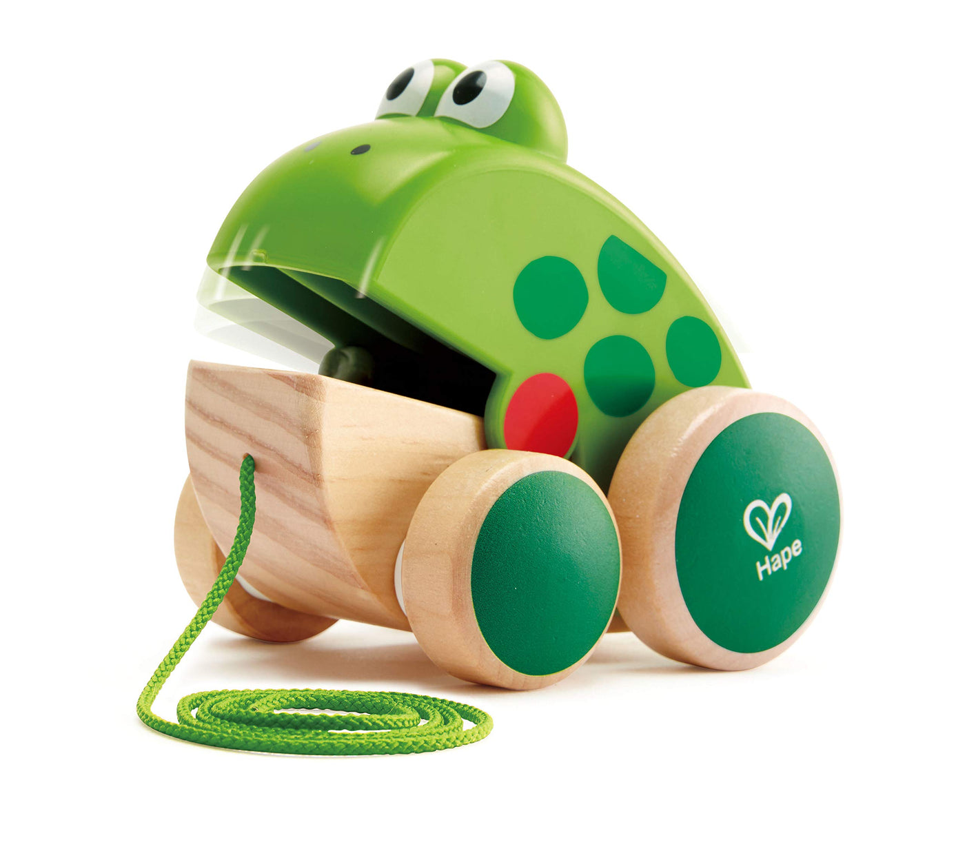 Hape Nachziehfrosch Fridolin von Hape | Holzfrosch Fliegen fressendes Nachzieh-Spielzeug für Kleinkinder, leuchtende Farben