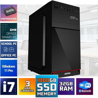 GMR Ultra i7 Business Office PC - Schneller Rechner | 3 Jahre Garantie | 32 GB RAM | 1000GB SSD | DVD±RW | USB 3 | Windows 11 Prof | WiFi-Bluetooth