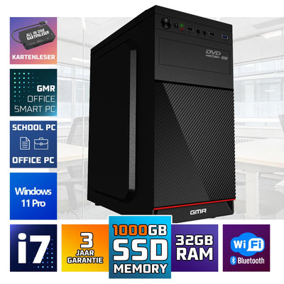 GMR Ultra i7 Business Office PC - Schneller Rechner | 3 Jahre Garantie | 32 GB RAM | 1000GB SSD | DVD±RW | USB 3 | Windows 11 Prof | WiFi-Bluetooth