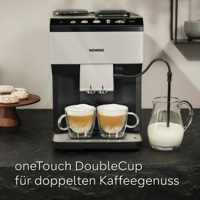 Siemens Kaffeevollautomat EQ500 classic TP516DX3, App-Steuerung, viele Kaffeespezialitäten, Milchaufschäumer, Doppeltassenfunktion, automat. Dampfreinigung, 1500 W, edelstahl/klavierlack schwarz