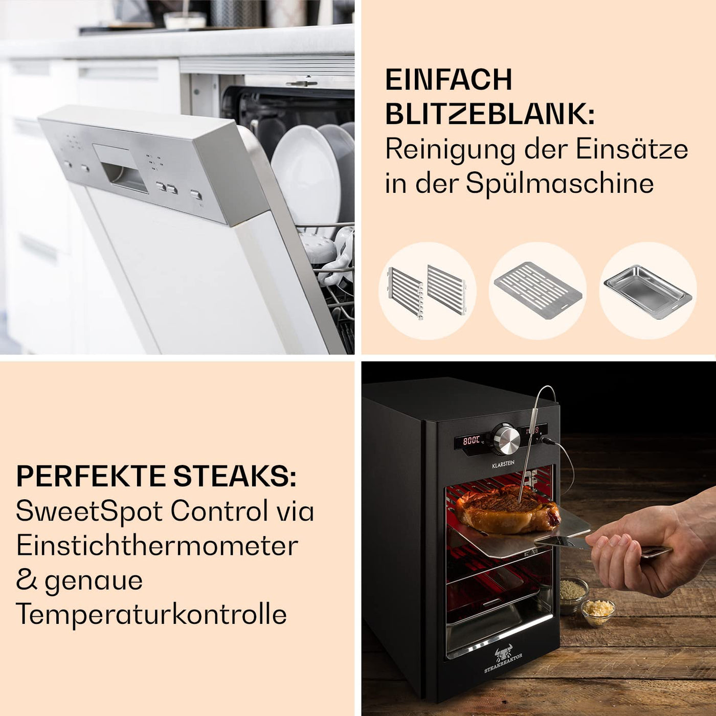 Klarstein Steakreaktor Core - Hochtemperaturgrill, 2100 W, Temperaturbereich: 200-800 °C, Indoor Grillgerät, Strahlungs-Heizelement, schwarz