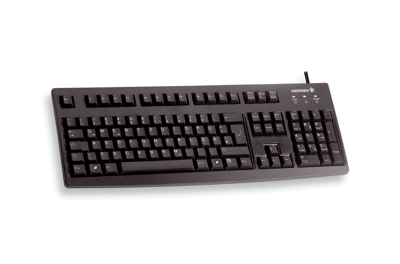 CHERRY G83-6105, Kabelgebundene Tastatur für Industrieanwendungen, Deutsches Layout (QWERTZ), Abriebfeste Tasten, Leicht zu Reinigen, Recyclingfähig, Schwarz